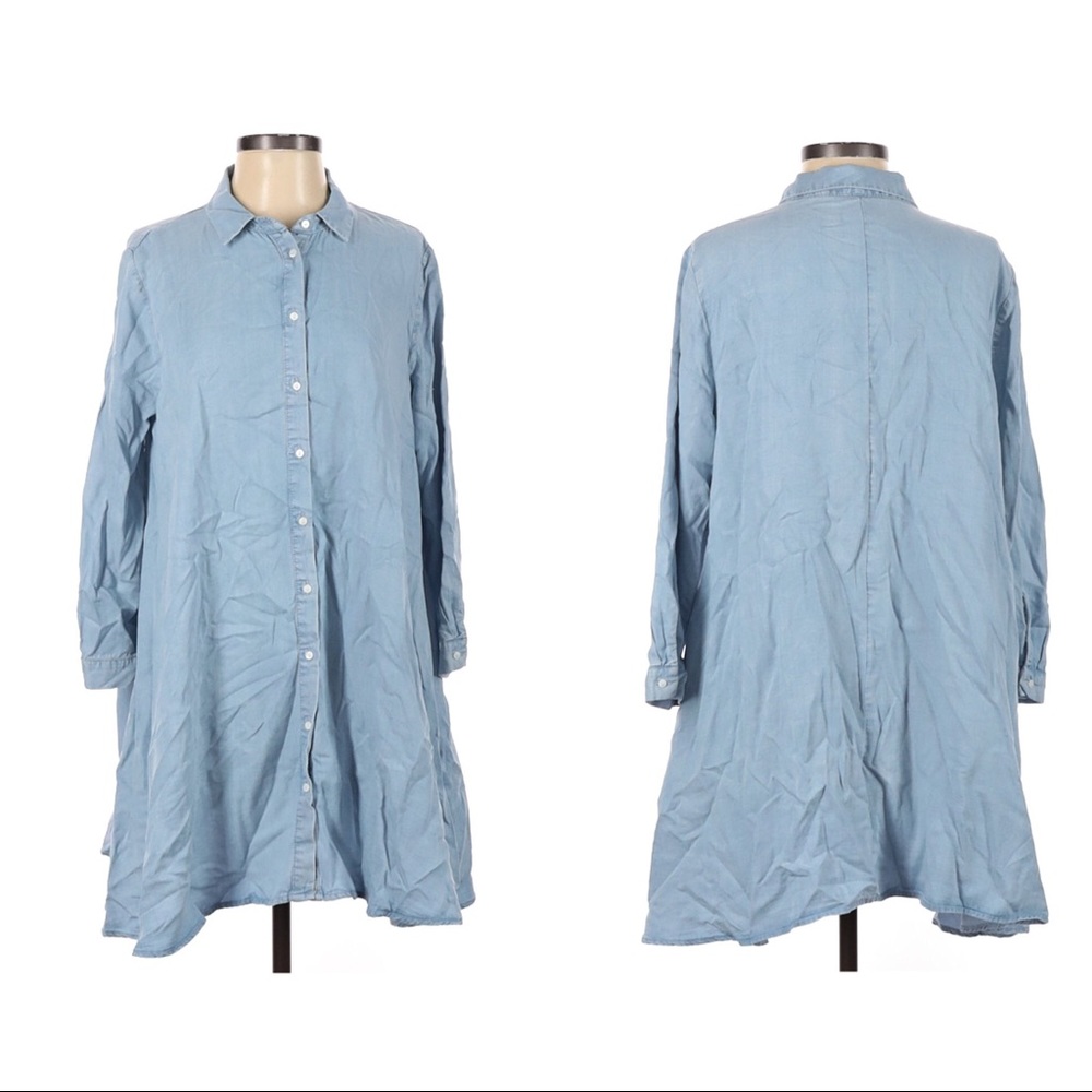 Zara chambray button down shirt dress oversized Small Bloggers Favorite